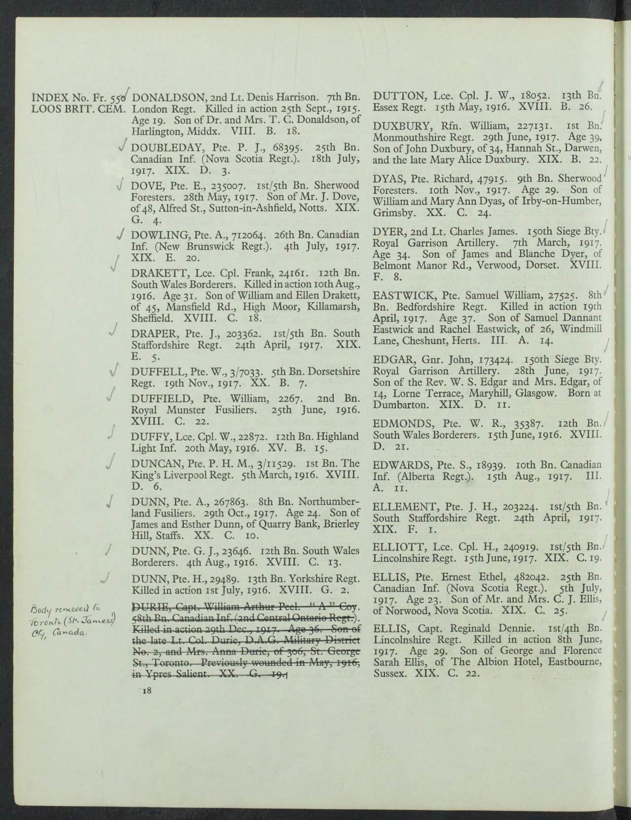 durie cemetery register entry