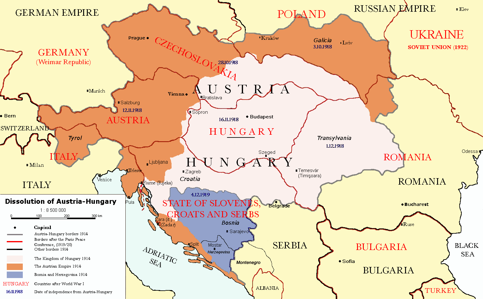 Map of Austria Hungary dissolutio